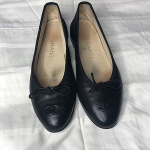 Chanel lambskin ballerina flats.